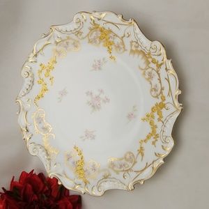 Antique Elite Works Limoges Porcelain Hand Painted Gold Gild Salad Plate